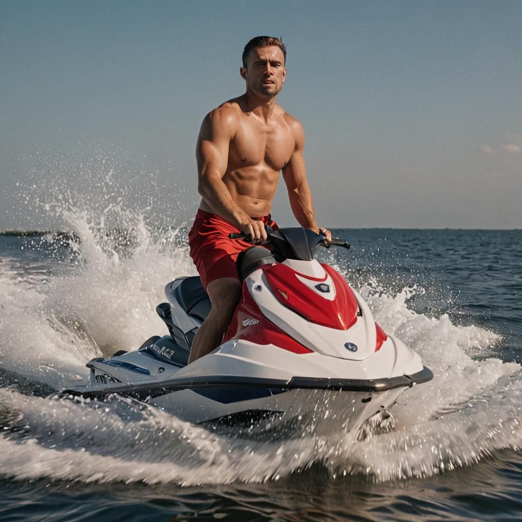 Man on Jet Ski: Cinematic Film Still