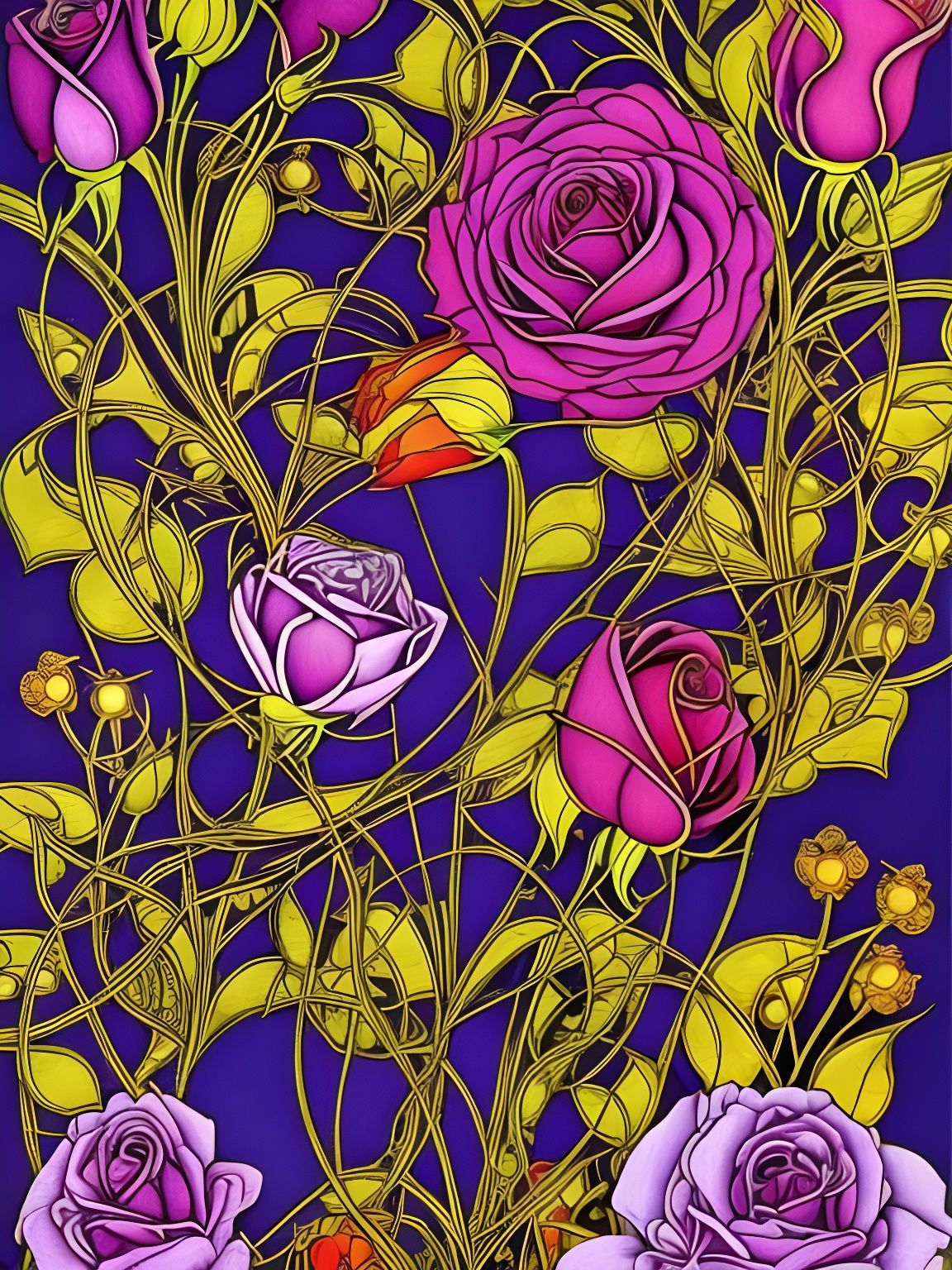 Geometric Roses Still Life in Art Nouveau Style