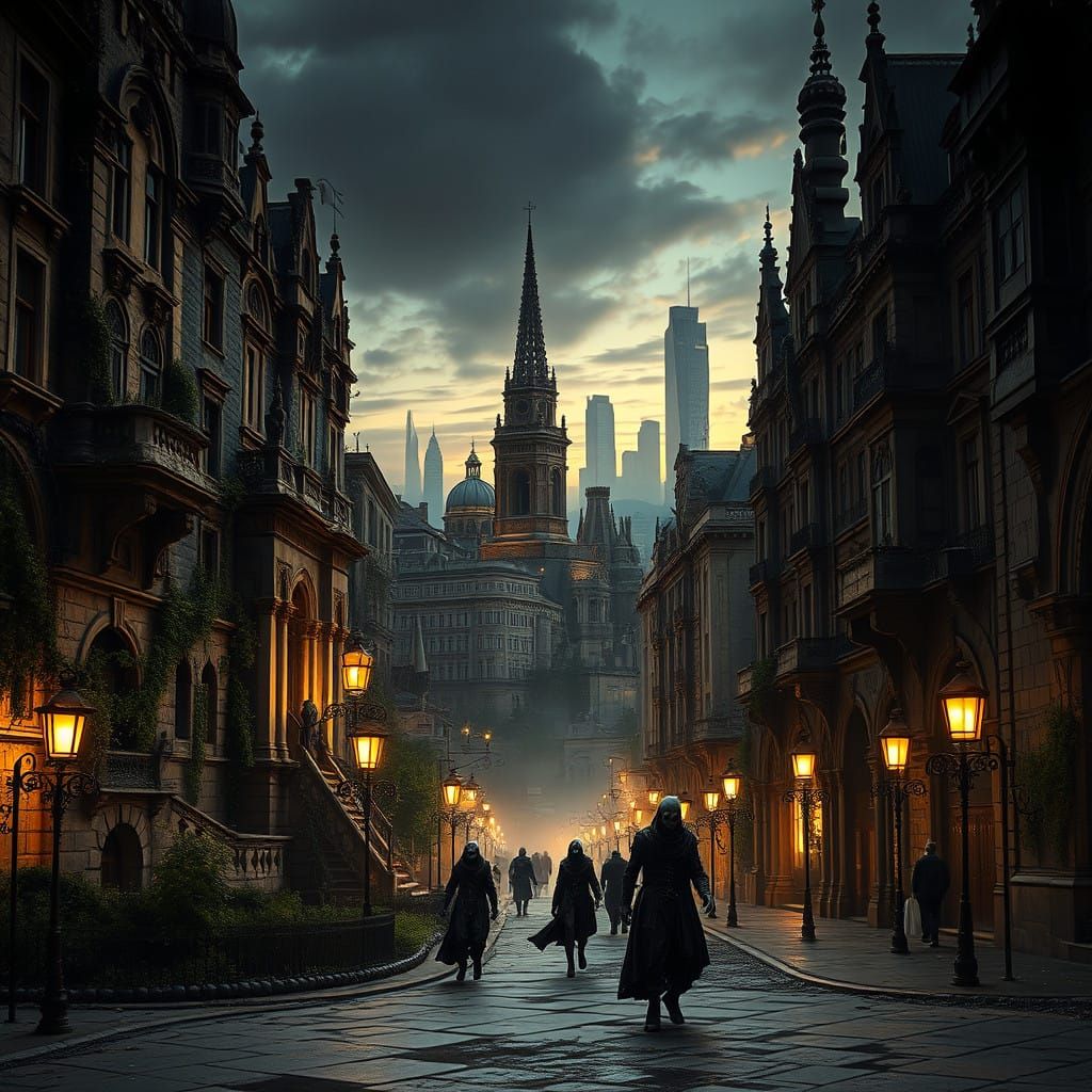 Decaying Gothic City of Cataluña in Romantic Twilight