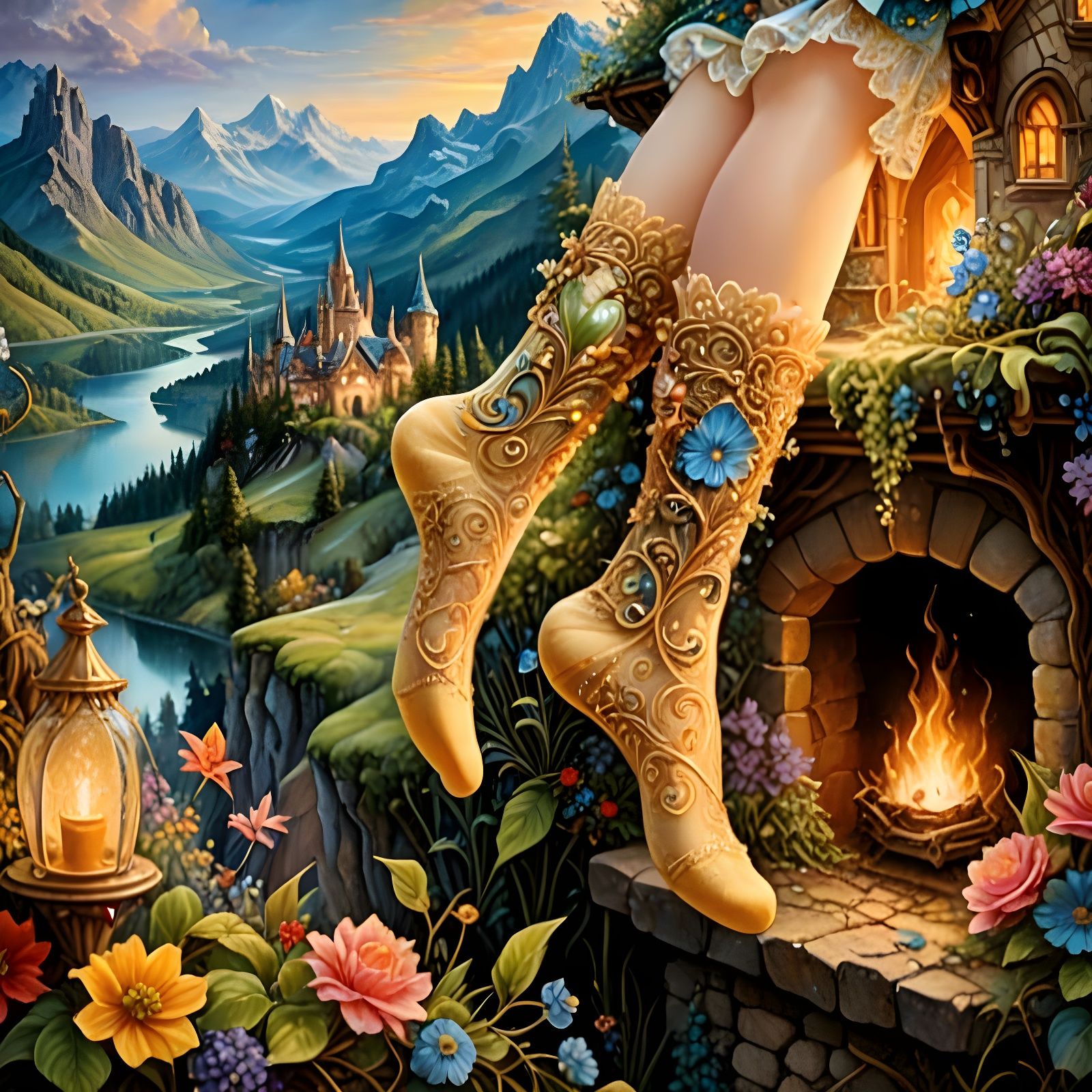 Fairy Tale Socks in Vintage Oil Painting Style