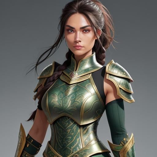 Beautiful Female Warrior with Piercing Eyes and Intricate Ar...