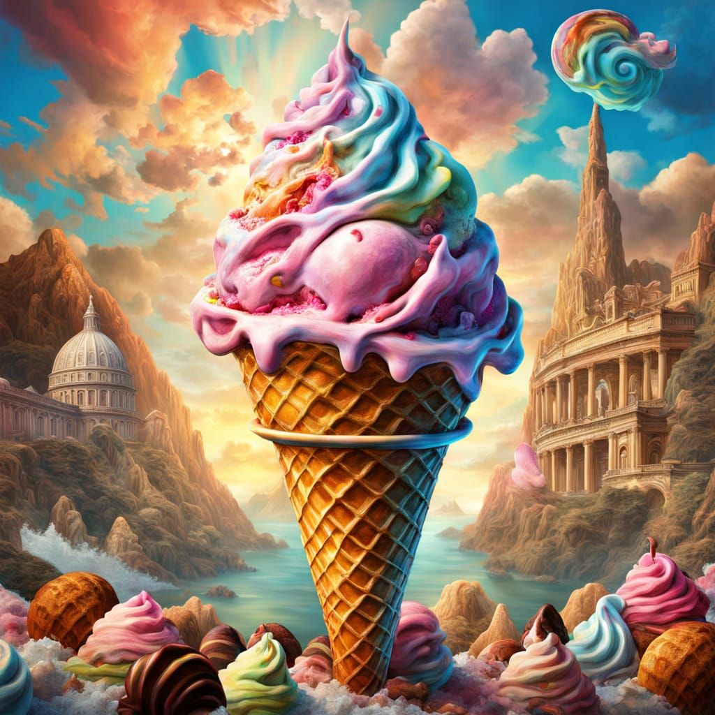 Surreal Ice Cream Cone in Renaissance Style
