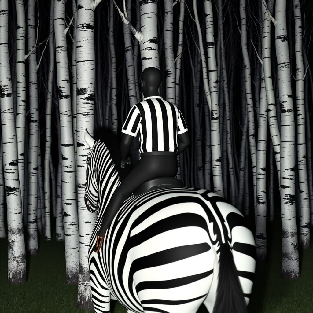Referee on Zebra Hides Behind Forest of Tall Birch Trees at ...