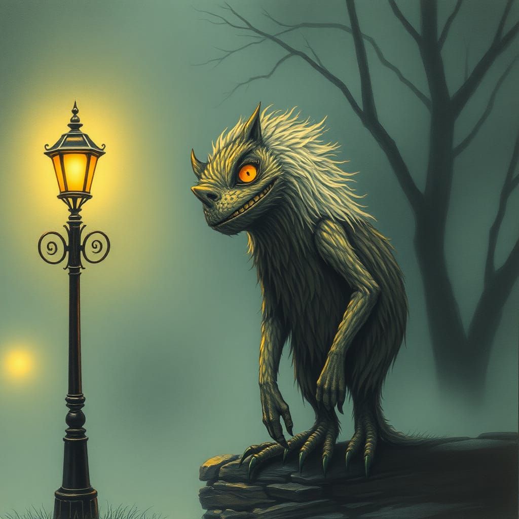 Mysterious Creature in Mist: Edward Gorey Drawing