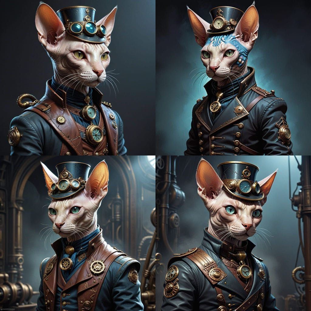 Steampunk Sphynx Cat in Victorian Attire