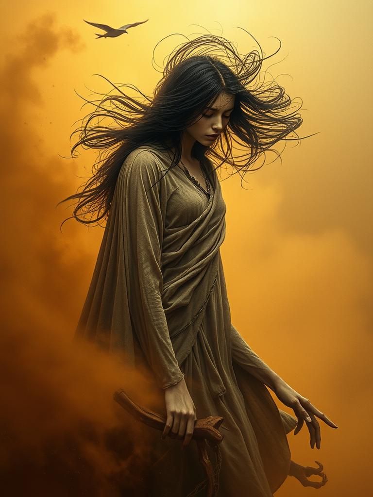 Banshee in Desert Sandstorm: Ethereal Digital Art