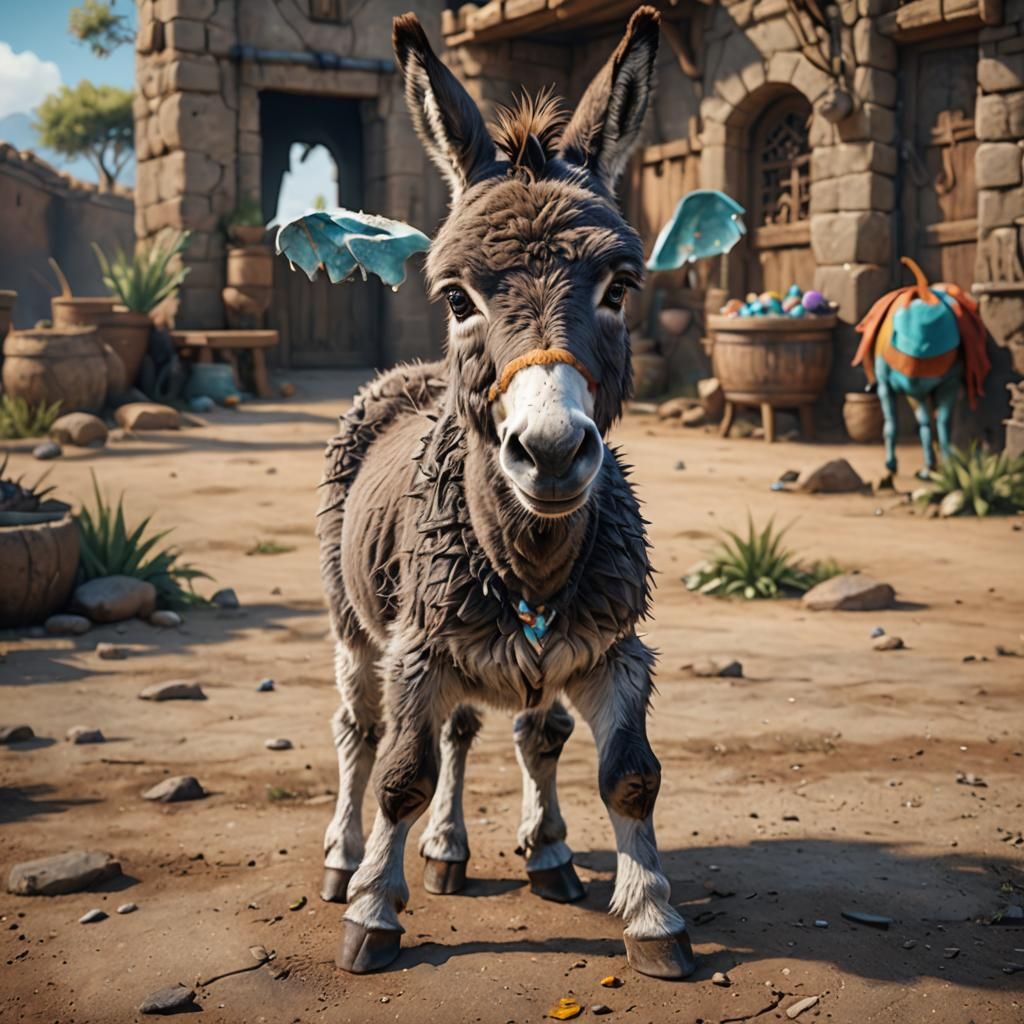 Cute Donkey Standing, Detailed Digital Matte Painting