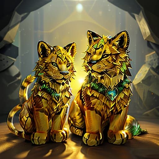 Crystal Kitten and Lion in Golden Sunlight