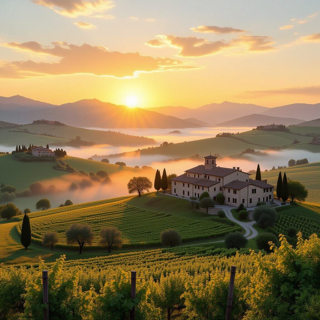 Piteglio at Dawn: A Tuscan Landscape Painting