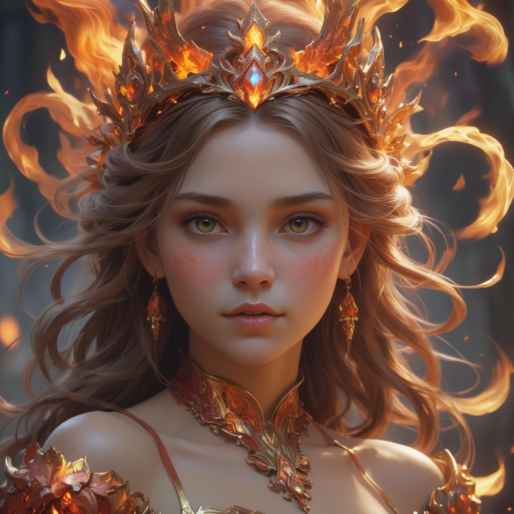 Fiery Princess Portrait in Hyperdetailed Style