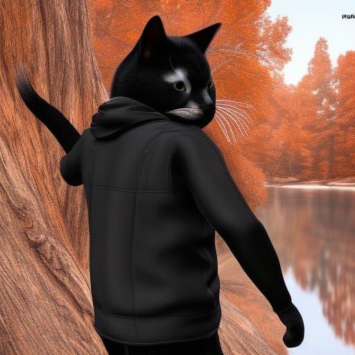 Ninja Cat in Forest, Pixar Style, Hyperrealistic