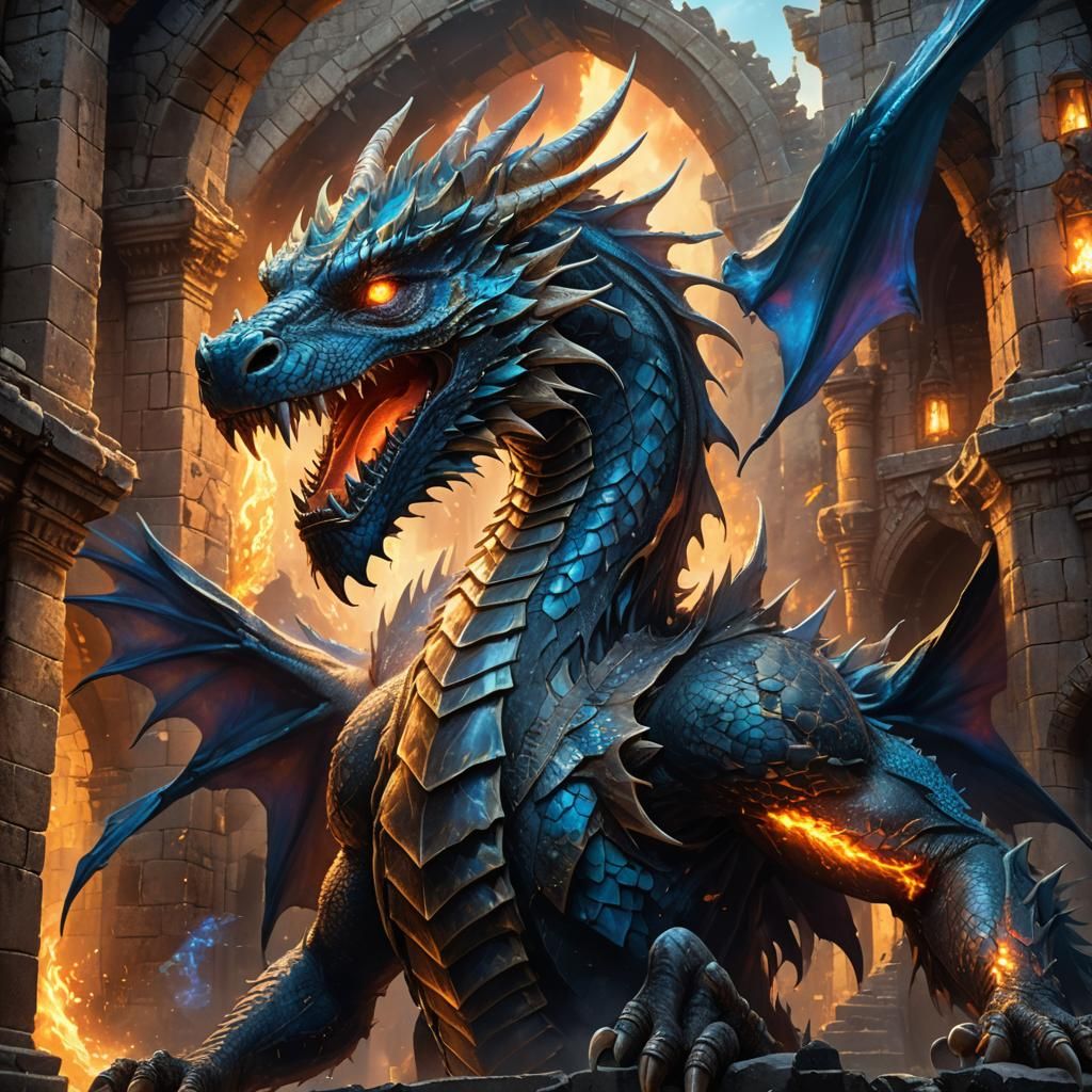 Majestic Dragon Concept Art in Ancient Ruins