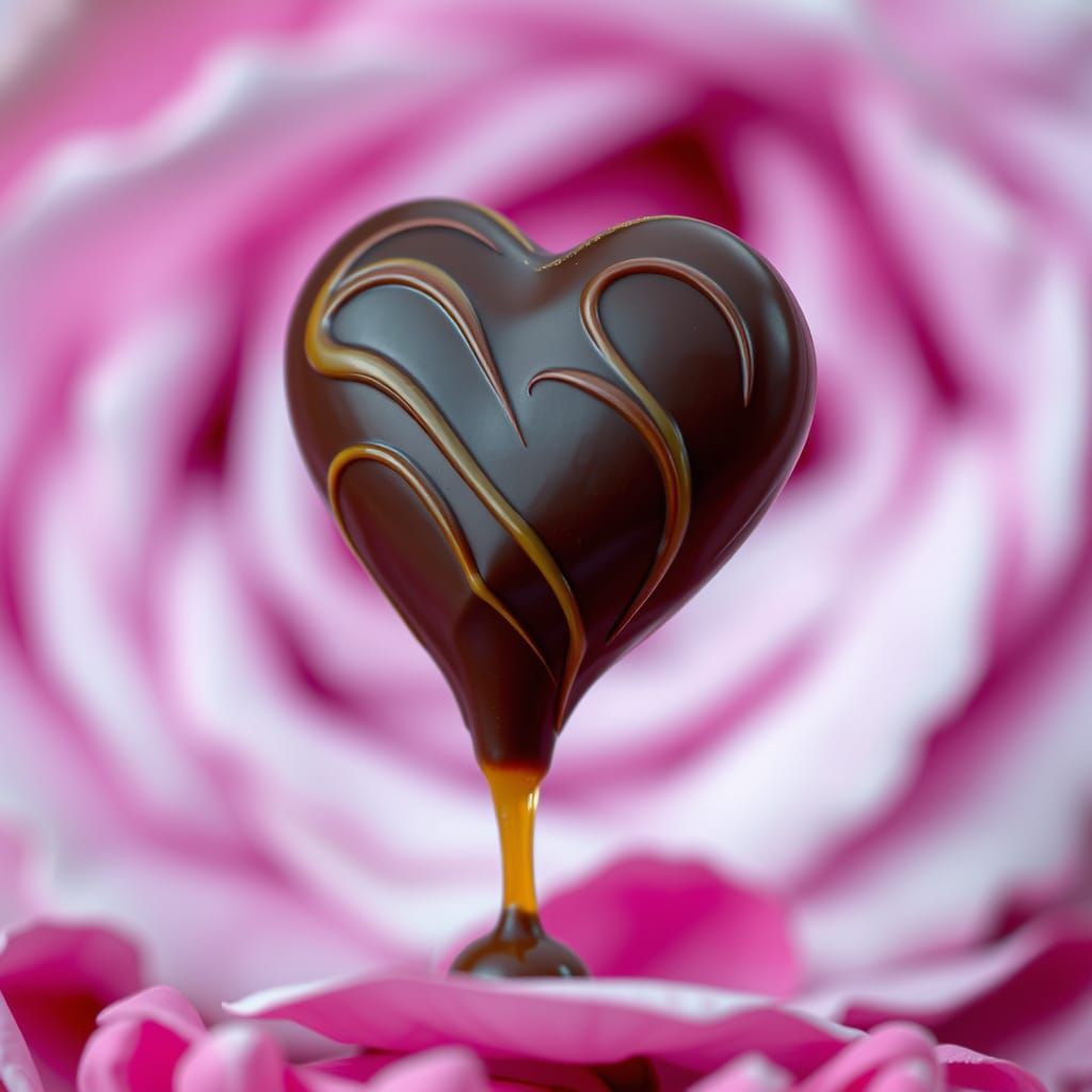 Decadent Chocolate Heart in Vibrant Rose Petal Hues