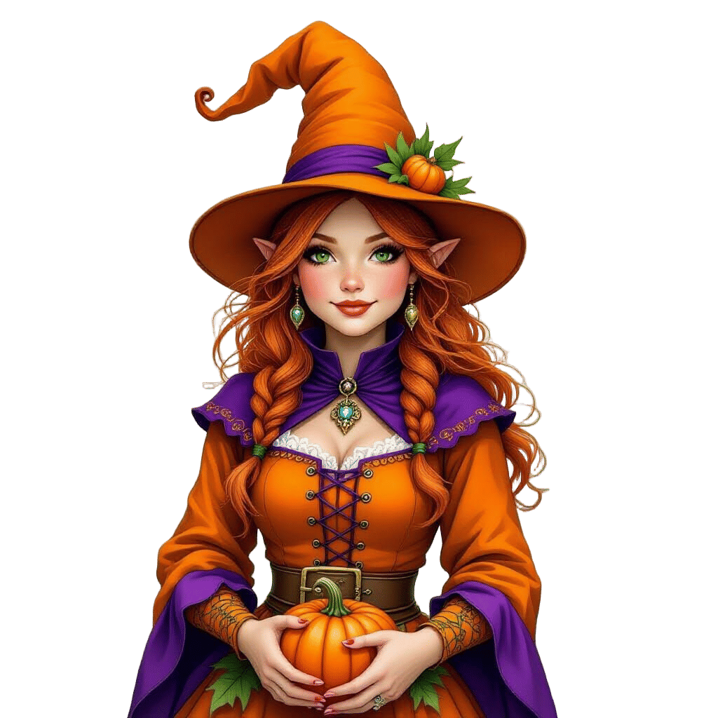Fantasy Gnome Woman in Pumpkin Costume