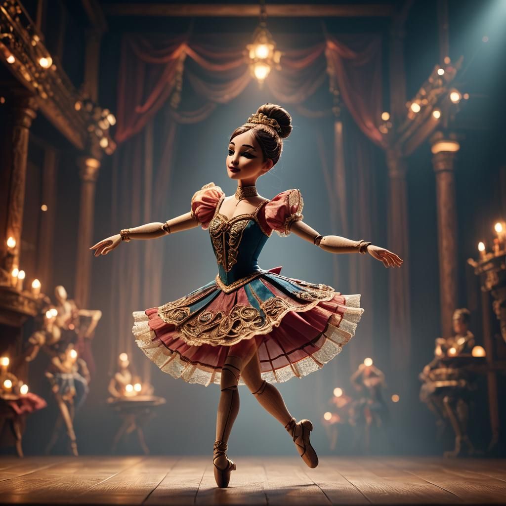 Wooden Puppet Ballerina on Stage: Concept Art