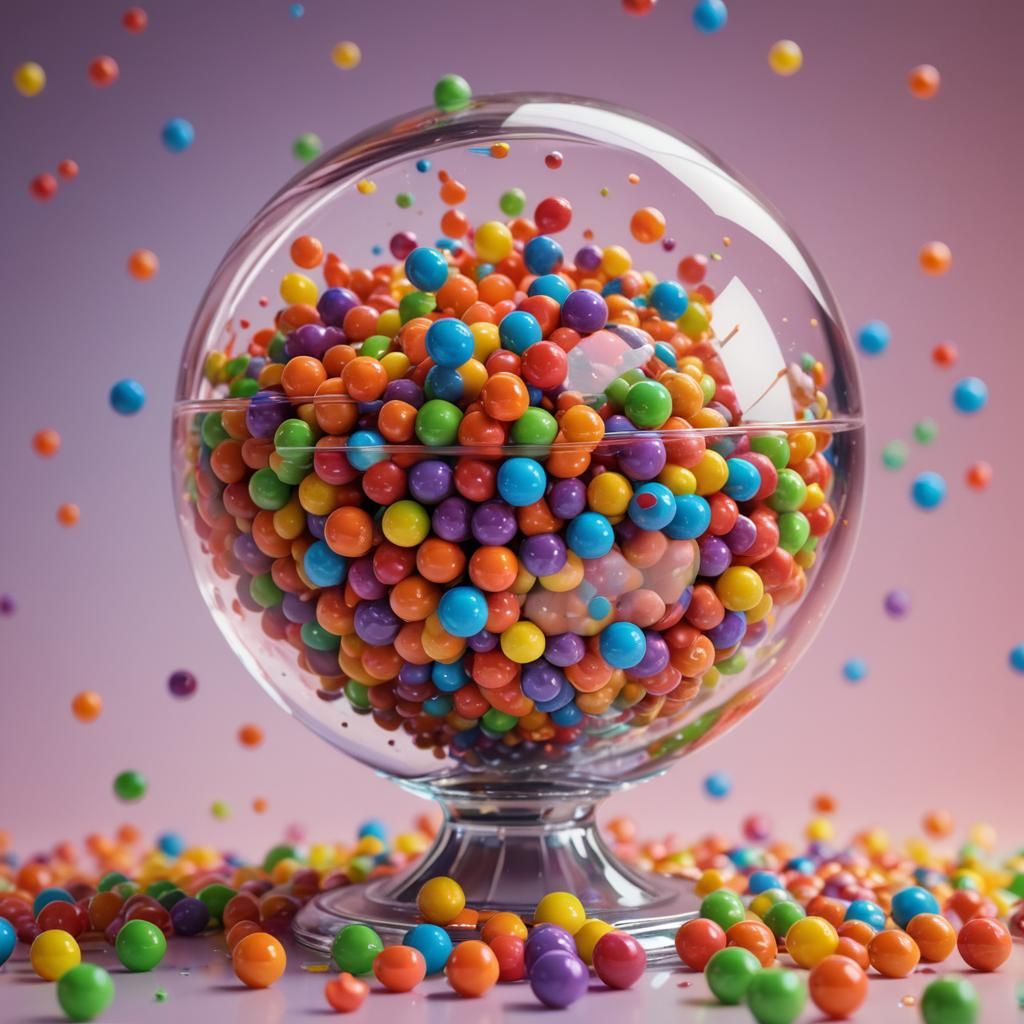 Vibrant 3D Anime Art of Skittles in a Globe