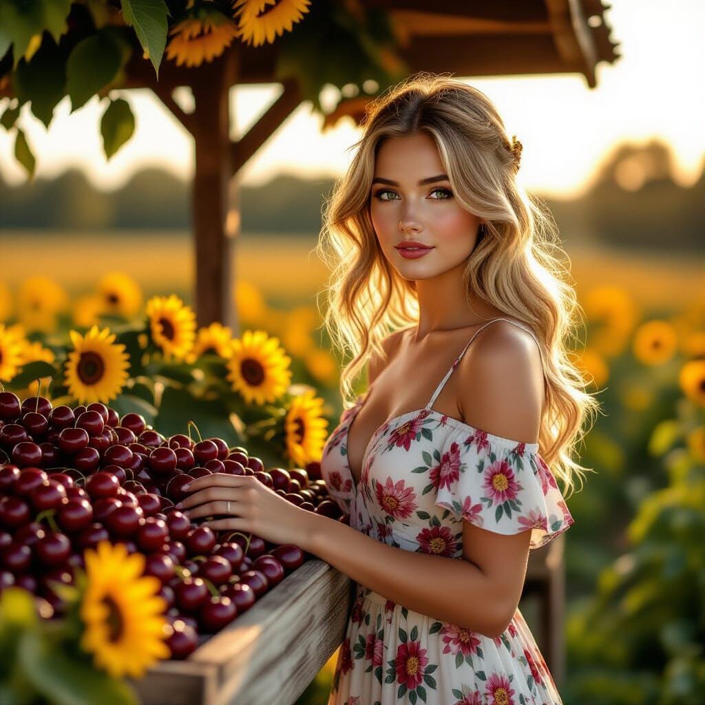 Nostalgic Woman at Farmstand in Art Nouveau Style