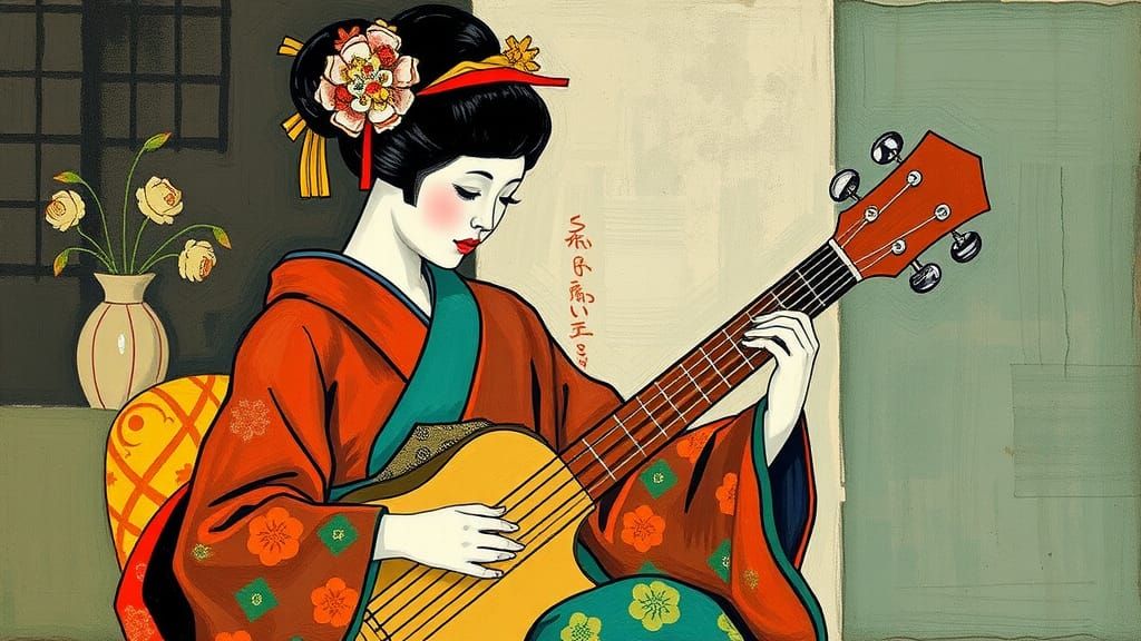 Geisha Playing Koto: Matisse Inspired Art
