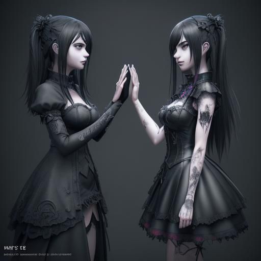 Goth Women High Five in Detailed 3D Anime Art