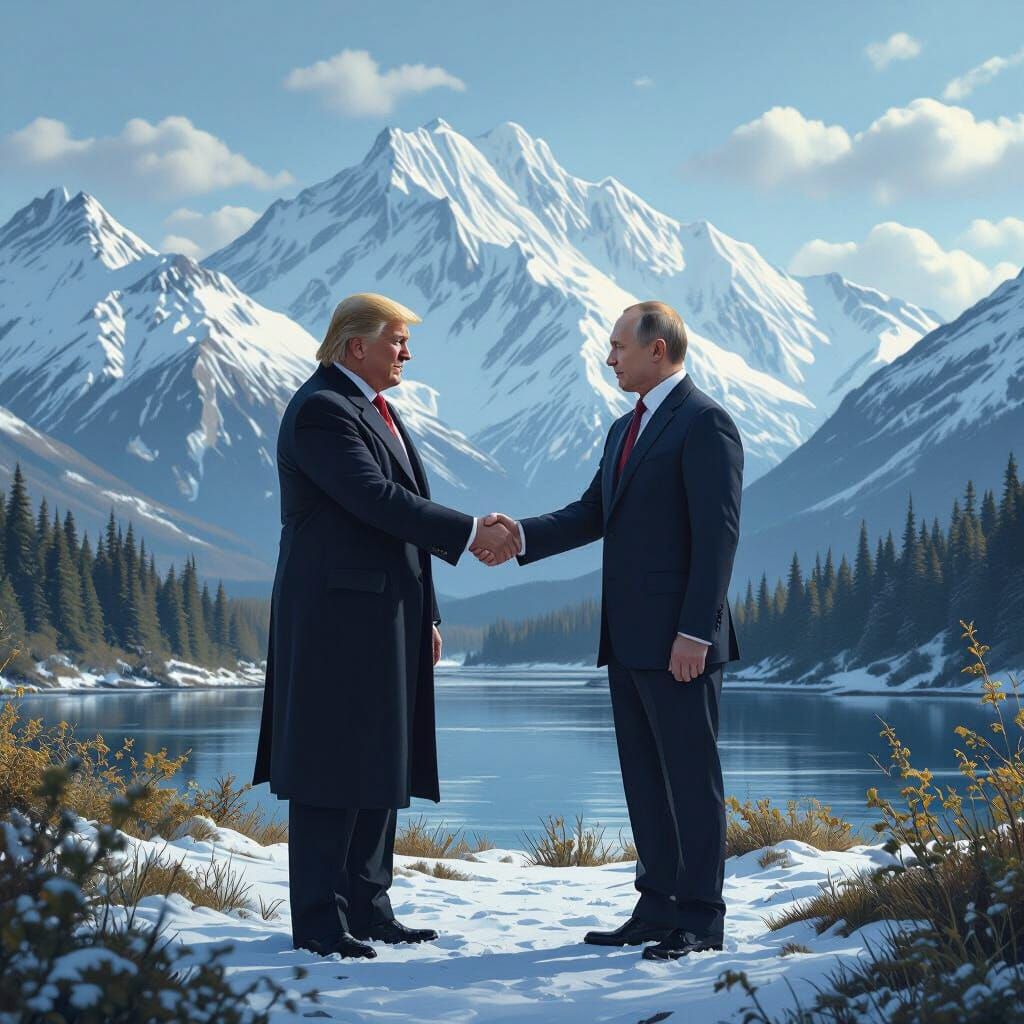 Leaders Shake Hands in Alaskan Landscape