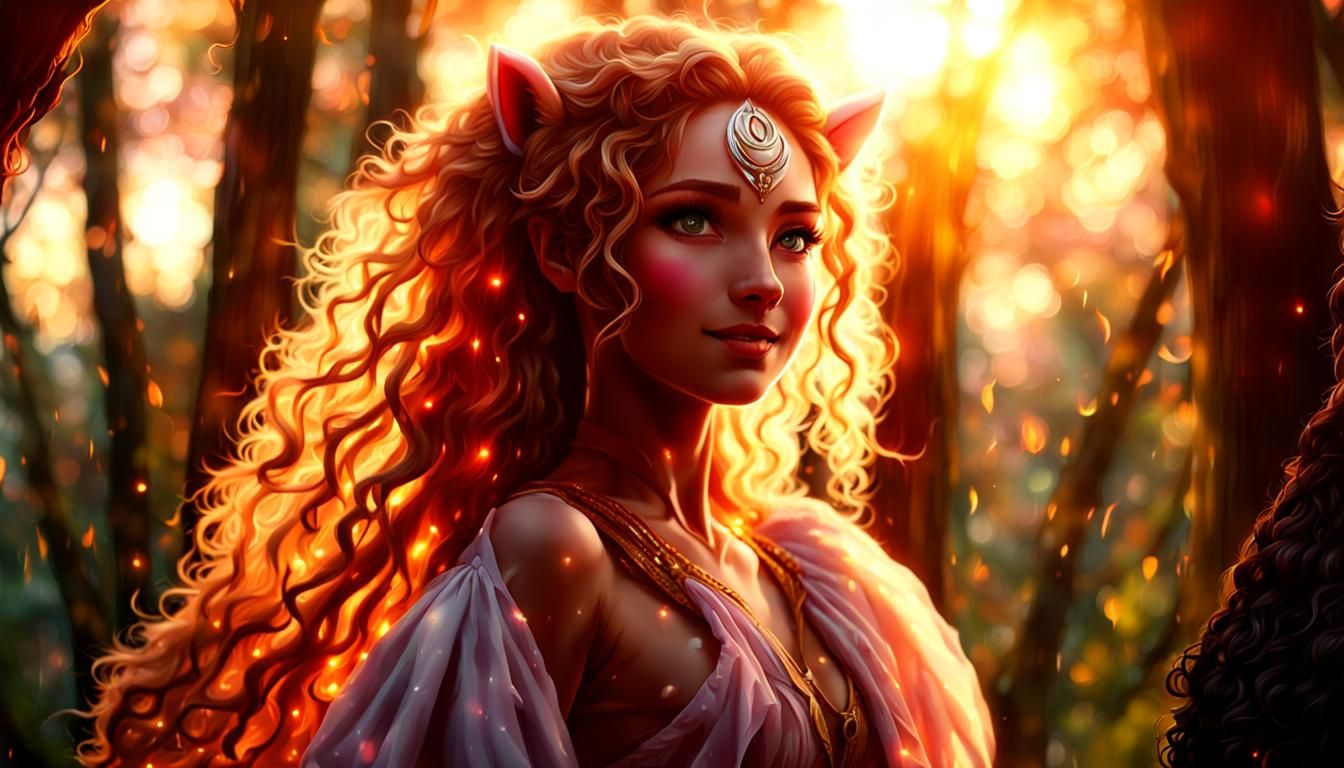 Anime Cat-Girl Dancer in Cinnamon Sunset Forest