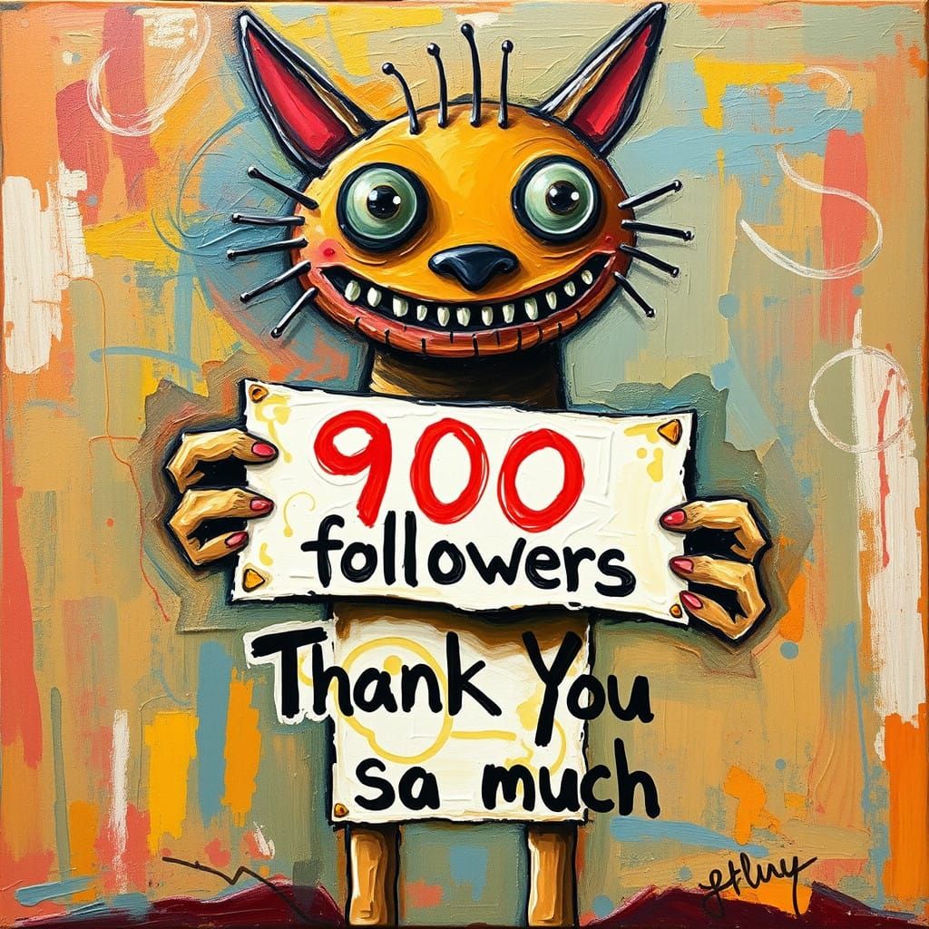 Vibrant Abstract Impasto Creature Expresses Gratitude