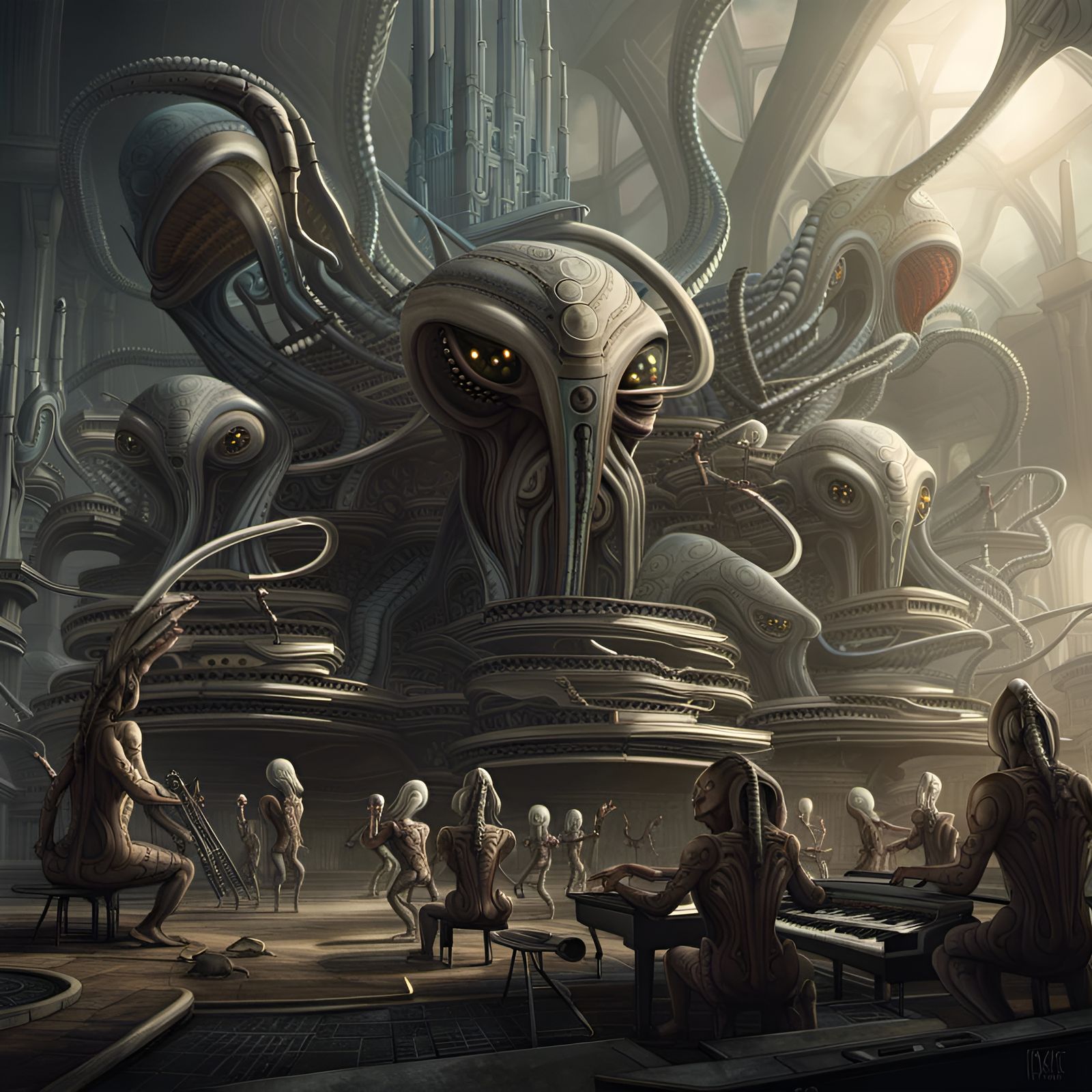 Techo-Aliens Concert in Biomechanical Hall, Giger Style