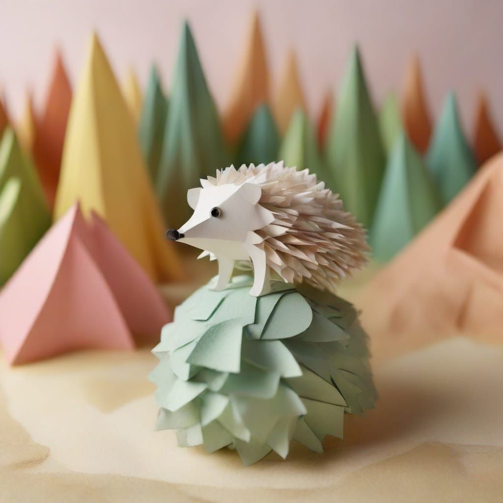 Paper Hedgehog in Surreal Miniature World