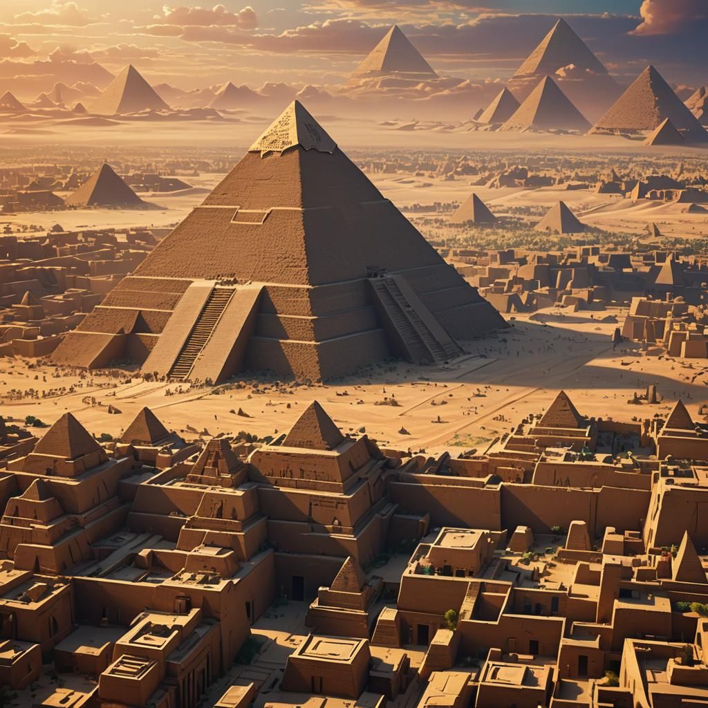 Golden Hour Over Ancient Egyptian Pyramids