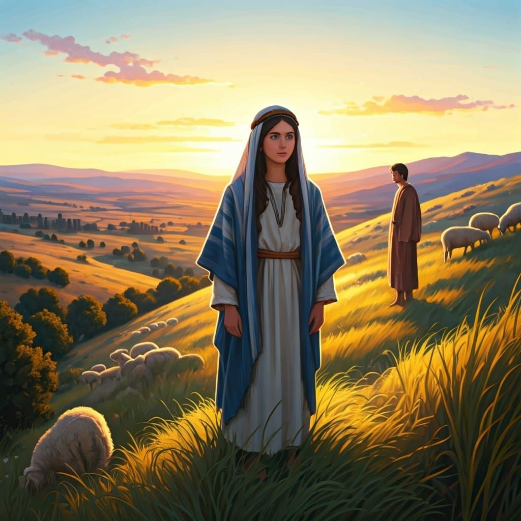 Spiritual Shepherdess in Golden Light