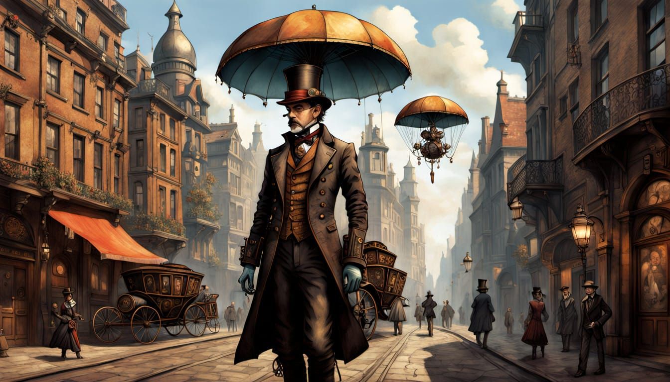 Steampunk City in Soft Sunlight