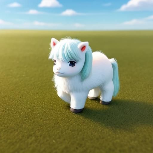 Manga Style Shetland Pony Foal on Green Grass