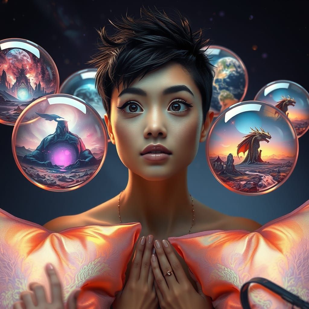 Dreamlike Multiverse Scene with Alien Worlds and Iridescent ...