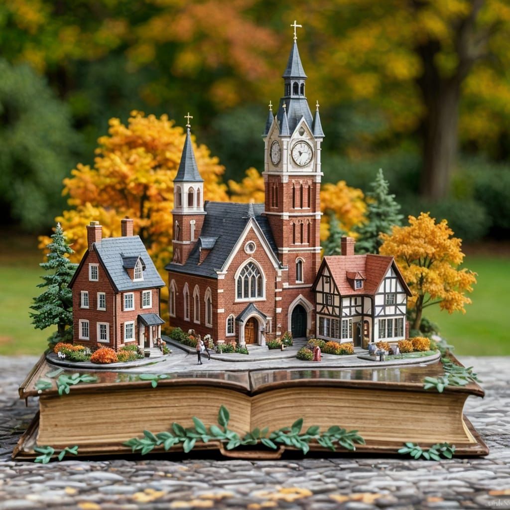 Magical Miniature Village on Open Book