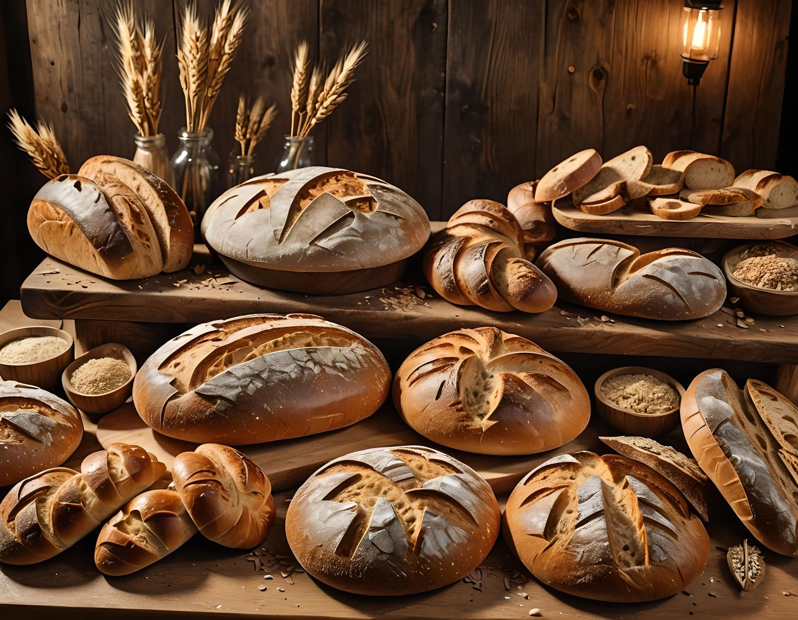 Artisan Bread Arrangement on Wooden Boards