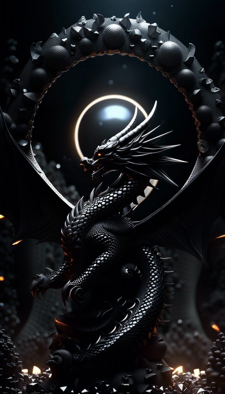 Black Dragon God During Eclipse in 3D