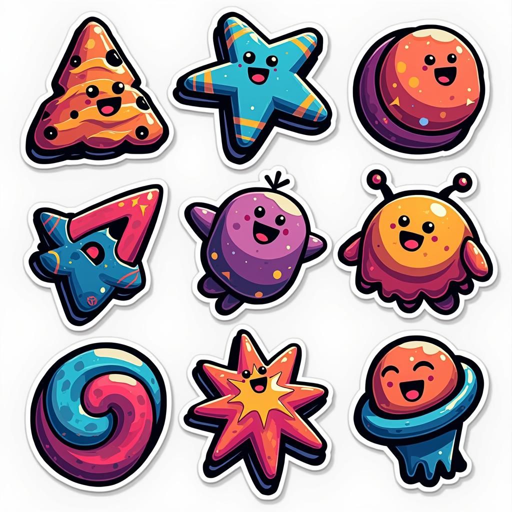 Colorful Cartoon Stickers with Retro Game Textures