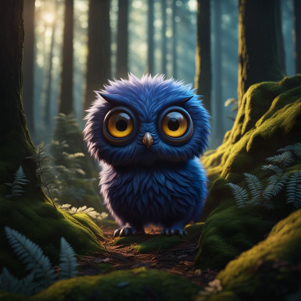 Fluffy Creature with Big Eyes in Forest