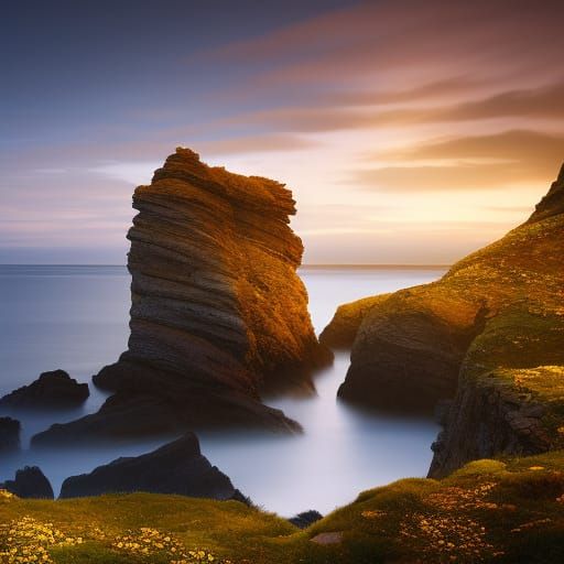 Epic Seaside Fortress at Golden Hour in Fantasy Style