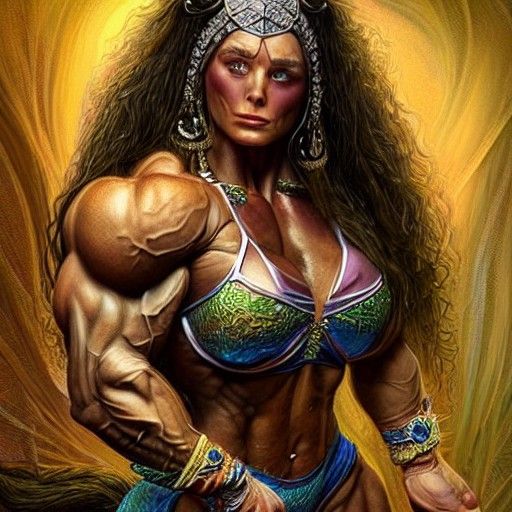 Detailed Fantasy Illustration: Female Dwarf Bodybuilder