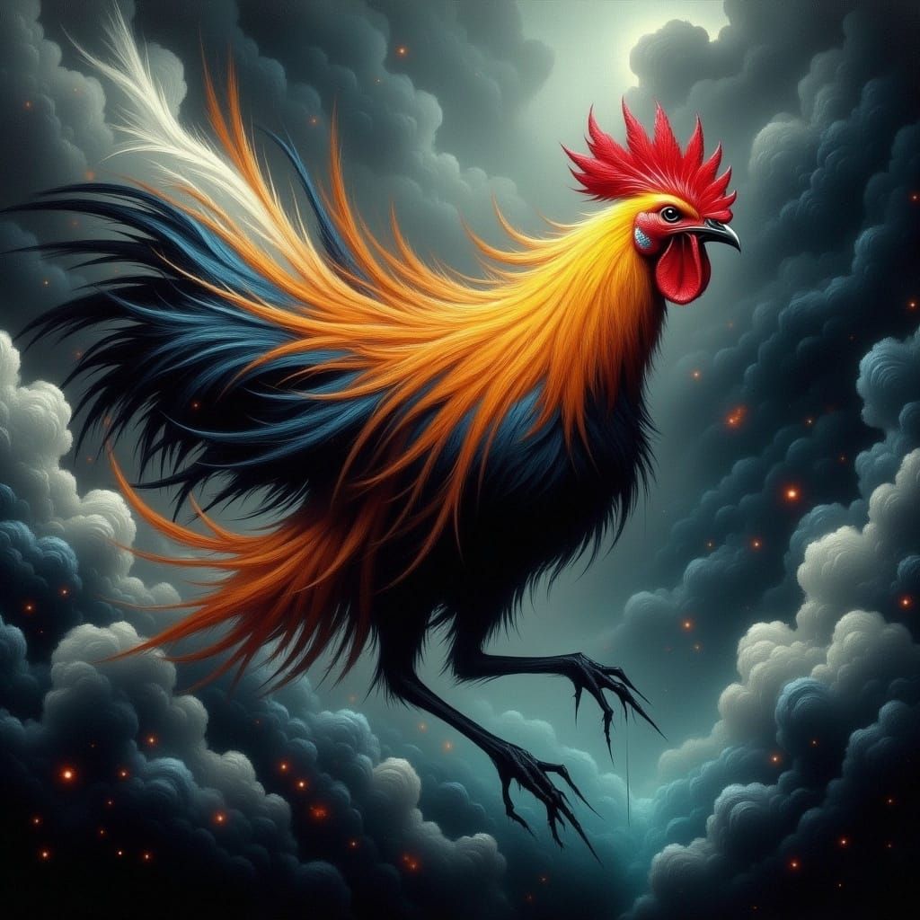 <lora:IIGIOGU:1.0> Super chicken flying recklessly through t...