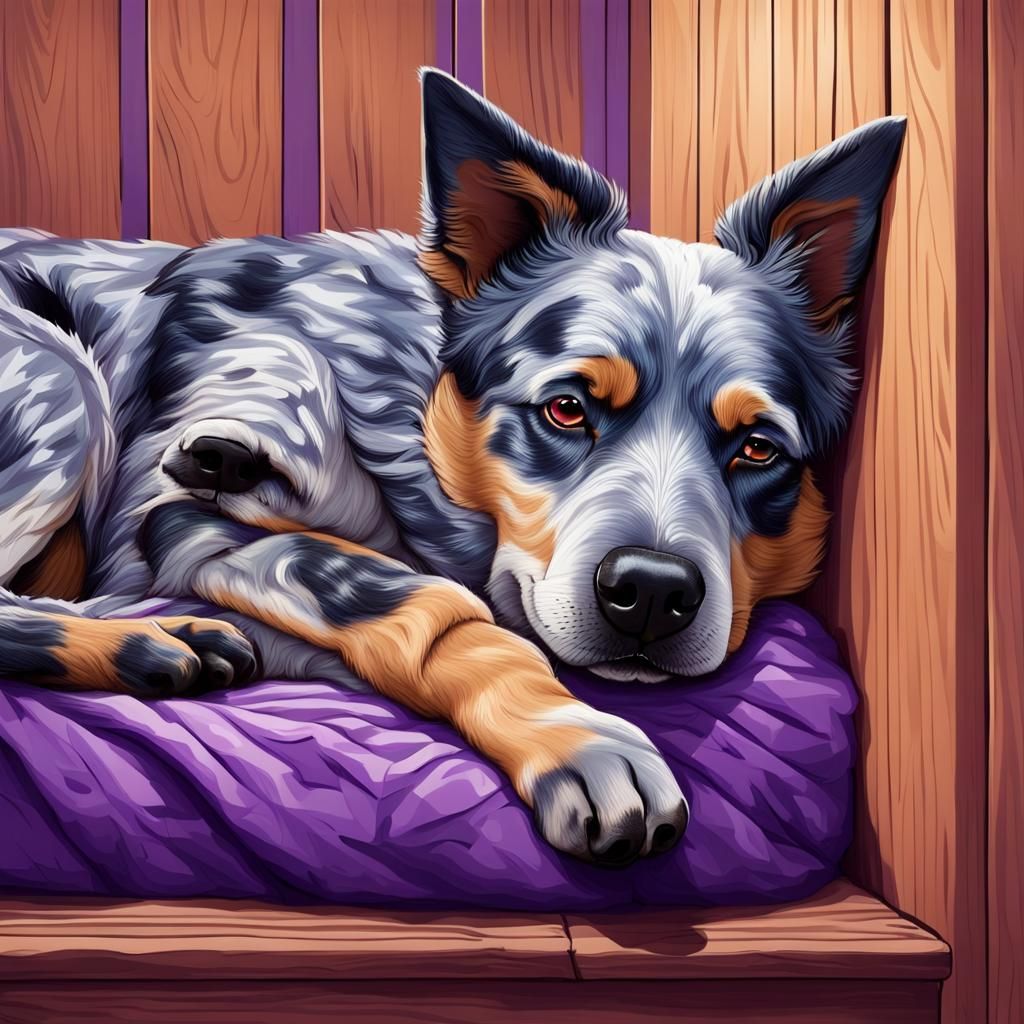 Blue Merle Cattle Dog Sleeping: Realistic Fine Detail