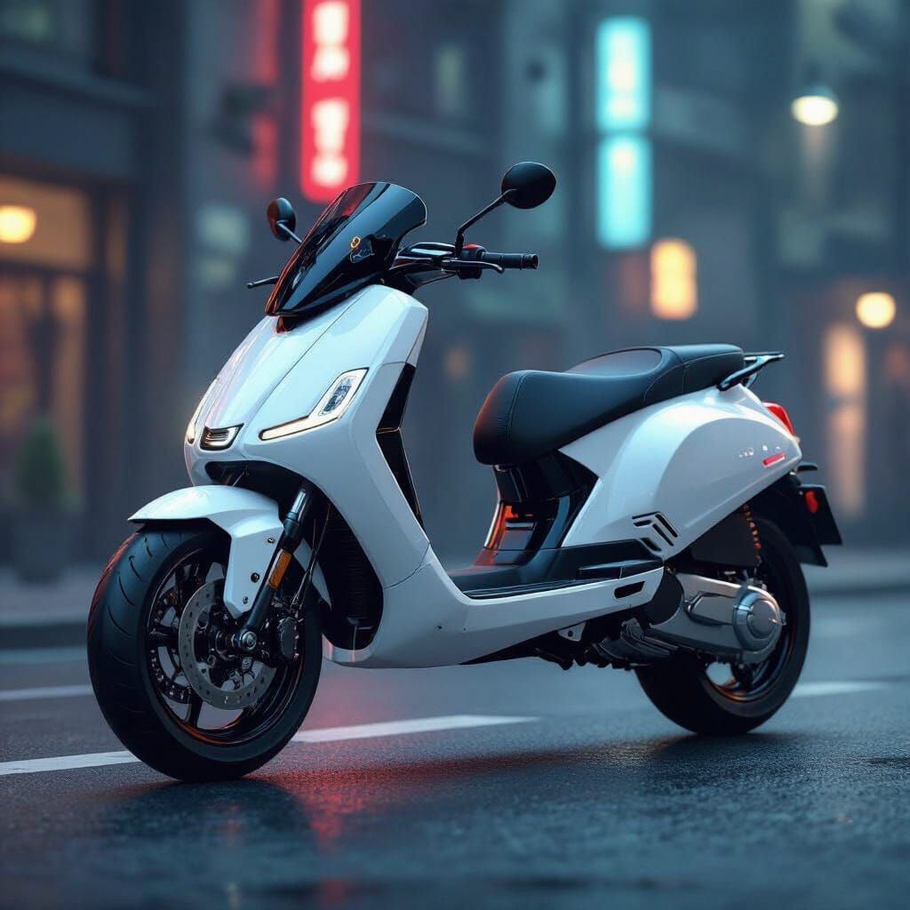 Sporty White 10B Scooter Motorcycle in Urban Style