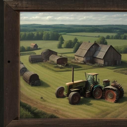 Farmer Tests Computer on Tractor: Digital Painting