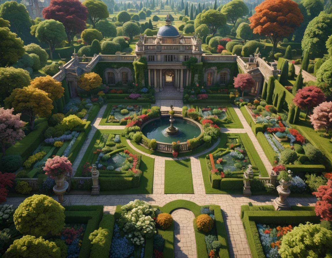 Grand Estate's Formal Garden in Detailed Concept Art