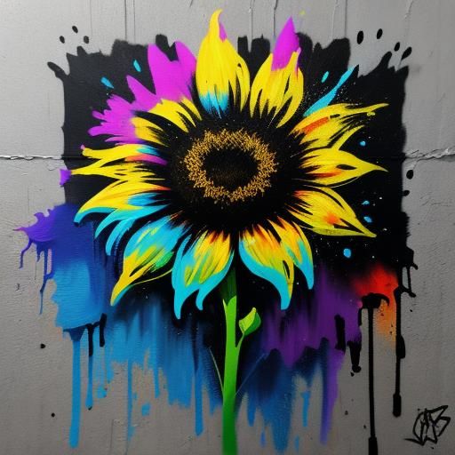 Black and Blue Sunflower Graffiti Art