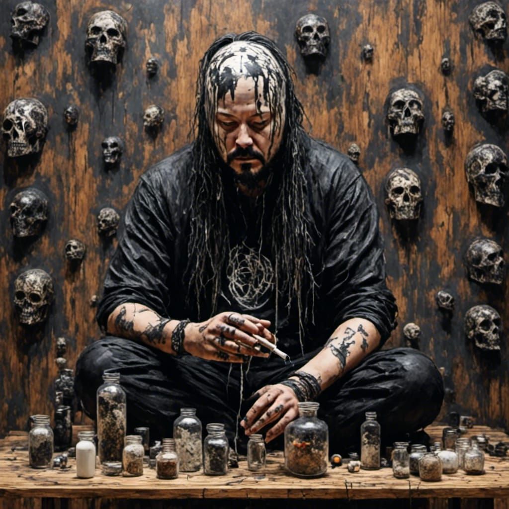 Retro Rockabilly Masked Smoker Amidst Pills