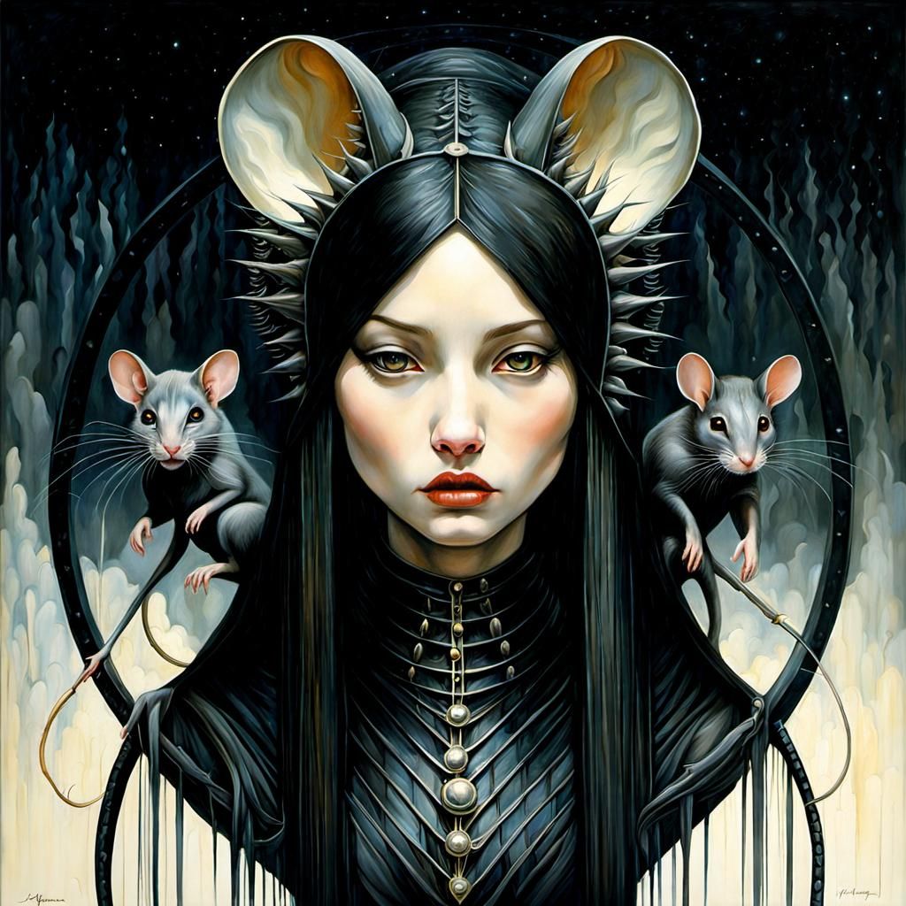 Intricate Mice in Giger-Inspired Surrealism
