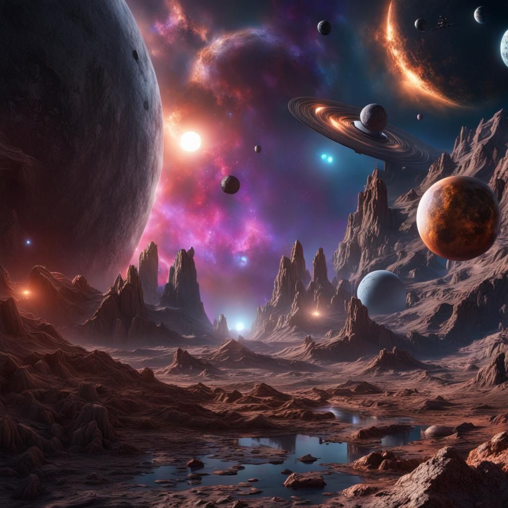 Galaxies and Multicolored Planets in Space