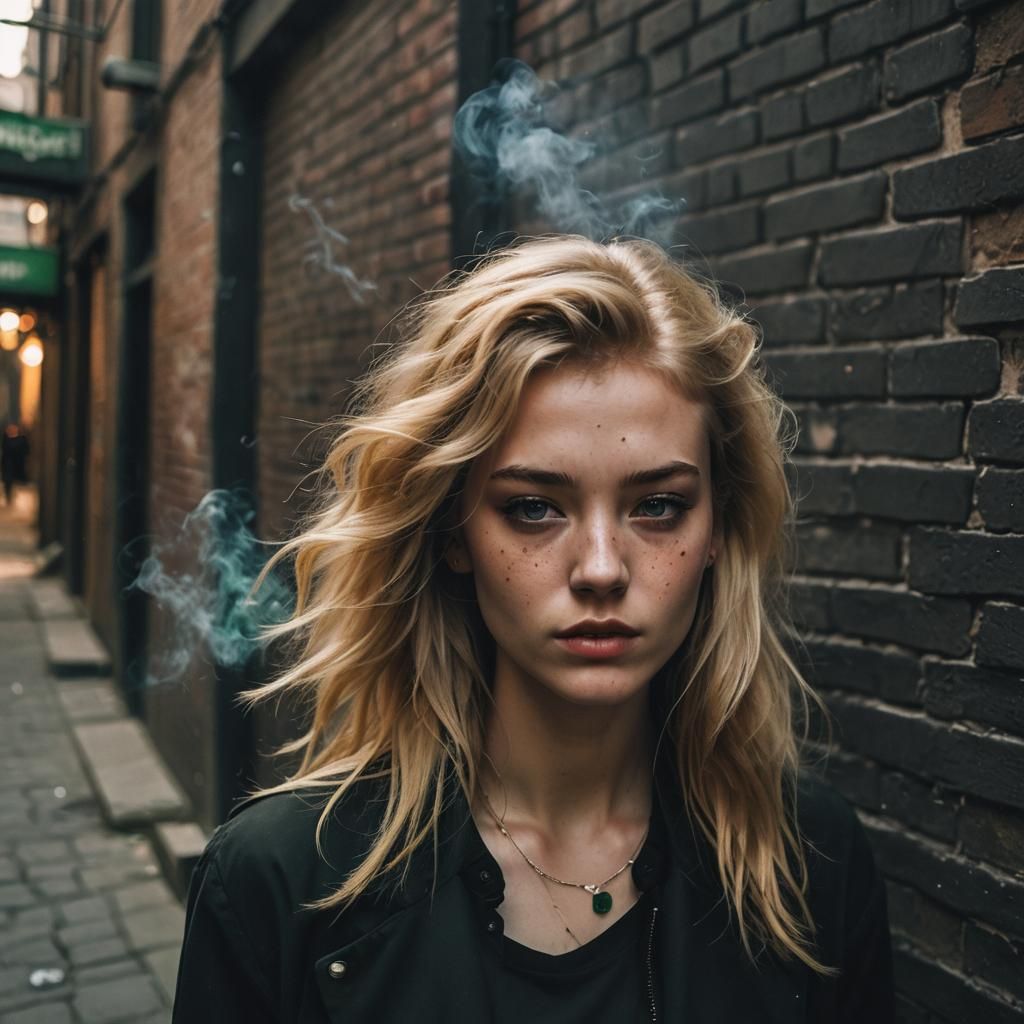 Grunge Portrait of a Young Woman Smoking